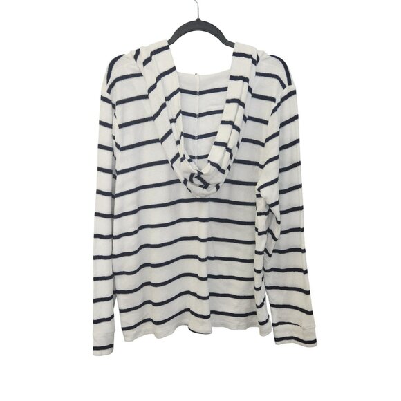 D&Co. Beach Womens L Striped Hooded Long-Sleeve Pullover Top White & Navy 2438 - Picture 2 of 7